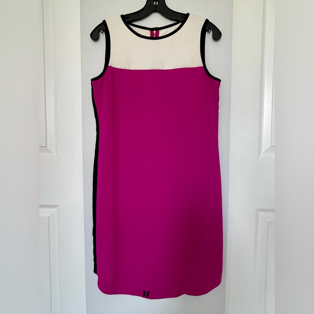 Calvin Klein Fuchsia and Off-White Sleeveless Sheath Dress
